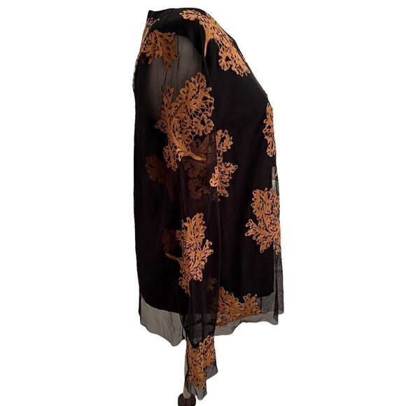 Sundance Boho Black + Gold Sheer Embroidered and Beaded Long Sleeve Top Small - Picture 5 of 7